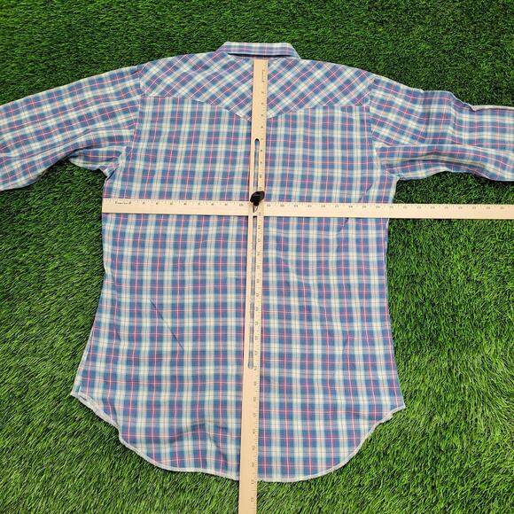 Vintage 80s Wrangler Western Plaid Shirt M 15.5 21x31 Cowboy - Picture 5 of 11
